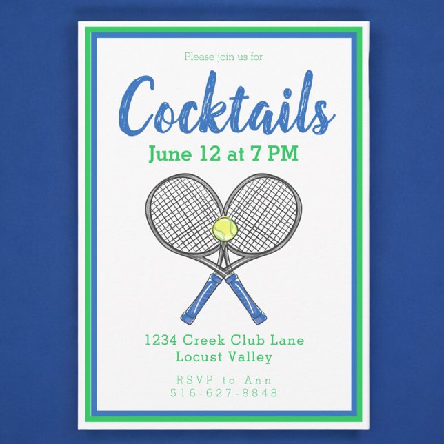 Invitation Raquettes de tennis bleu Preppy Cocktail Party (Créateur téléchargé)