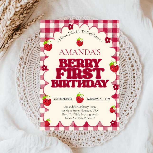 Invitation Raspberry Berry First 1st Birthday Party  (Créateur téléchargé)
