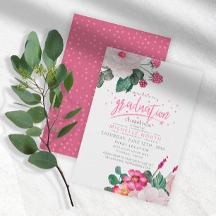 Invitation Raspberry Confetti Floral Graduation ID509