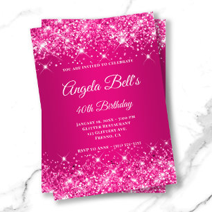 Invitation Raspberry Pink Ombre Fancy Monogram scintillant ro