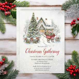 Invitation Rassemblement de Noël dans un cottage nostalgique