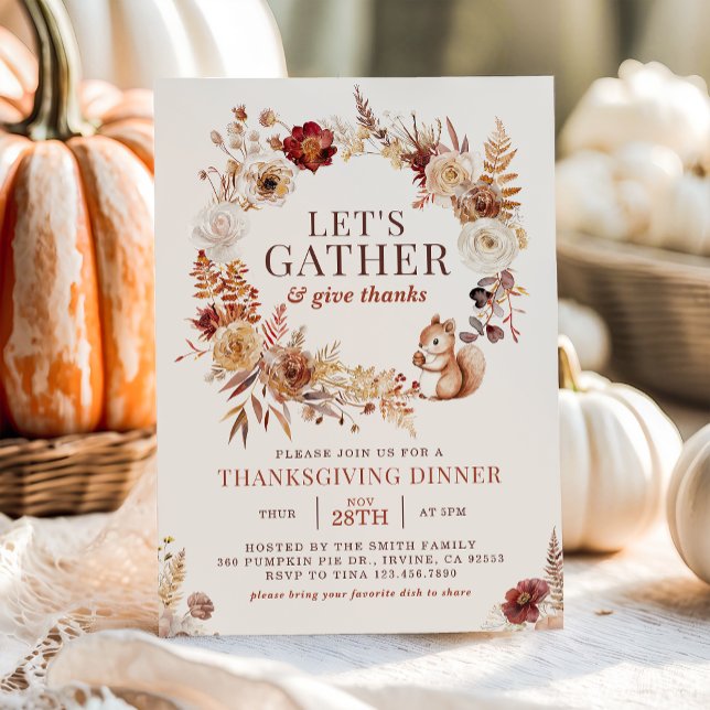 Invitation Rassembler une couronne florale Thanksgiving Dîner (Créateur téléchargé)