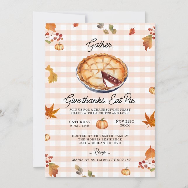 Invitation Rassemblez, Donnez Merci, Mangez Pie Thanksgiving  (Devant)