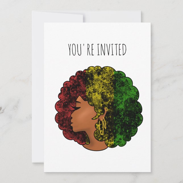 Invitation Rasta femme noire afro rouge jaune vert (Devant)