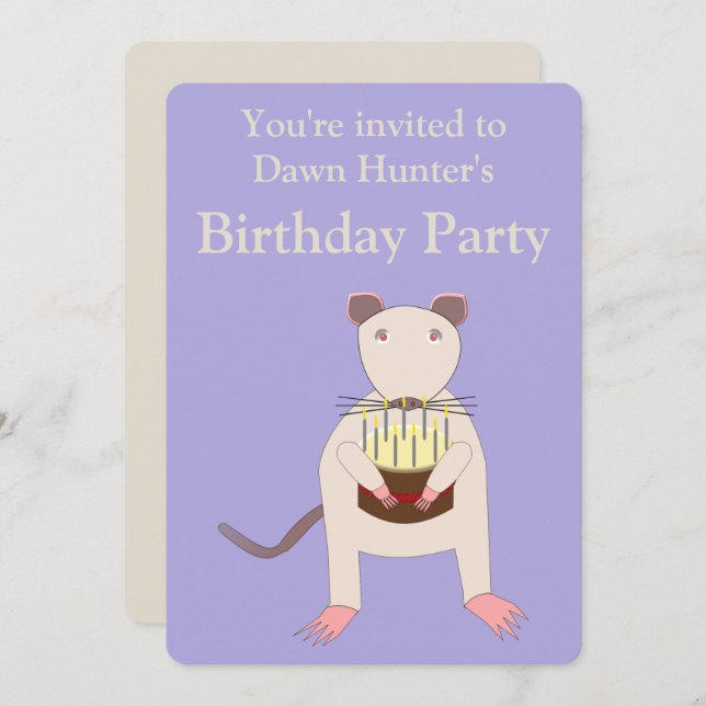 Invitation Rat de Siamese avec fête d'anniversaire gâteau per (Devant / Derrière)