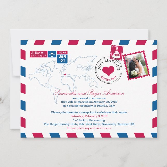 Invitation Ravello Italie Par Avion Réception de Mariage (Devant)