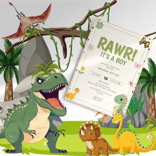 Invitation RAWR ! C'est un garçon - Baby shower Dinosaure mig