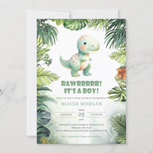 Invitation Rawr C'est un garçon dinosaure baby shower de verd
