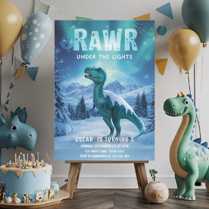 Invitation RAWR Sous les lumières Dinosaur Anniversaire d'hiv
