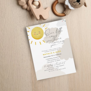 Invitation Ray of Sunshine Nuages Baby shower neutre entre le