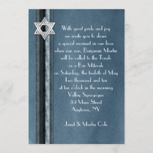 Invitation rayée bleue de Mitzvah de barre