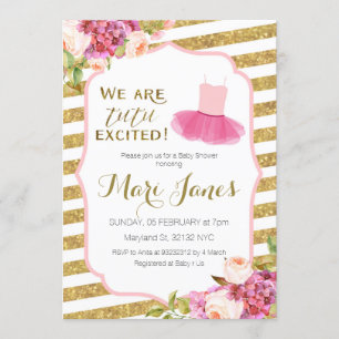 invitation rayée de baby shower de tutu d'or rose