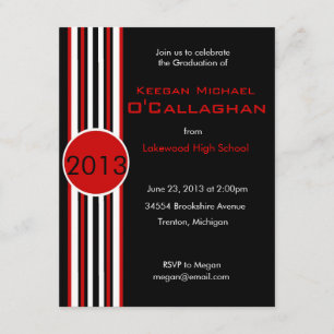Invitation rayée noire et rouge de fête de remise