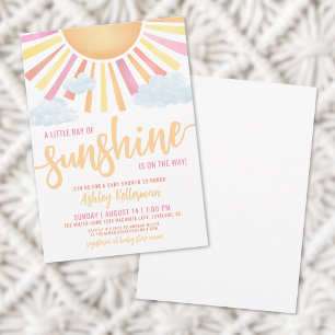 Invitation Rayon de Soleil Fête Prénatale de Bébé Fille Rose