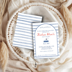 Invitation Rayure de bateau bleu côtier nautique pour bébé ga