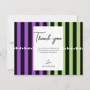 Invitation Rayure de Halloween verte violette et noire Merci