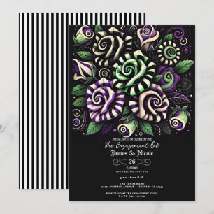 Invitation Rayure Fleurie Violet Vert pour Mariage de Hallowe