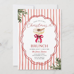 Invitation Rayure rouge festive & Brunch de Noël des Fêtes