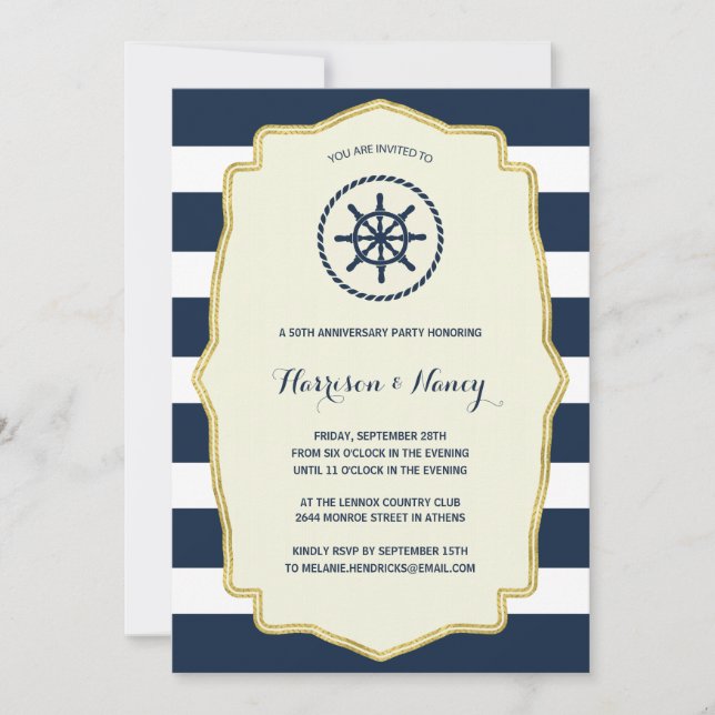 Invitation Rayures Bleu Marine | Fête d'anniversaire de maria (Devant)