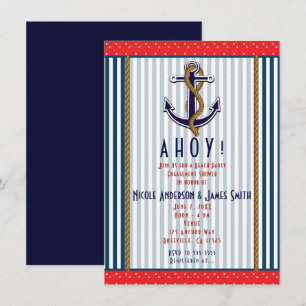 Invitation Rayures bleues blanches rouges et points d'Ancre