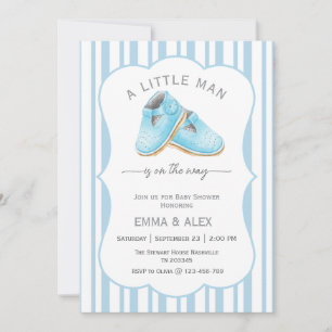 Invitation Rayures bleues Un petit homme est en route
