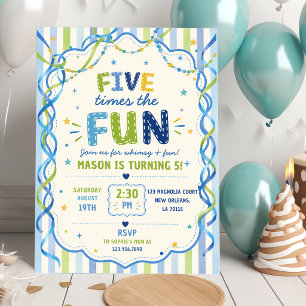 Invitation Rayures cinq fois plus amusant Anniversaire coloré