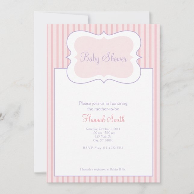 Invitation Rayures de sucrerie - baby shower pp (Devant)