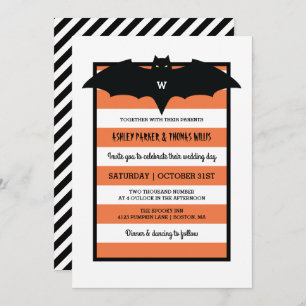 Invitation Rayures et mariage orange du monogramme  