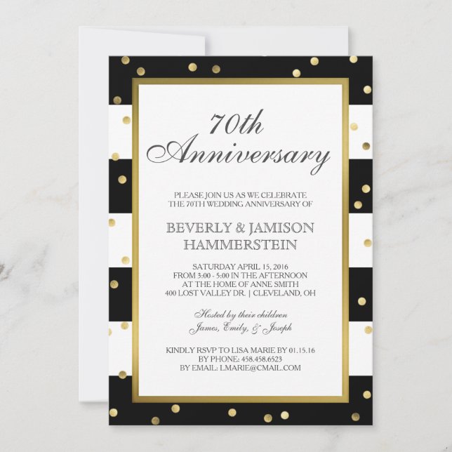 Invitation Rayures Étincelantes | Soirée du 70e Anniversaire  (Devant)