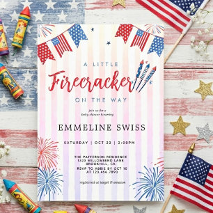 Invitation Rayures Little Firecracker Fête Prénatale Bébé 4 J
