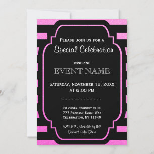 Invitation Rayures modernes rose noir