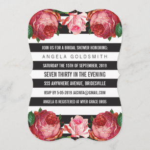 Invitation Rayures noires de Fête de la mariée et blanches