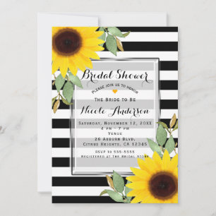 Invitation Rayures noires et blanches au coin des tournesols 