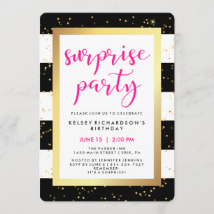Invitation Rayures noires et blanches avec la fête d'or
