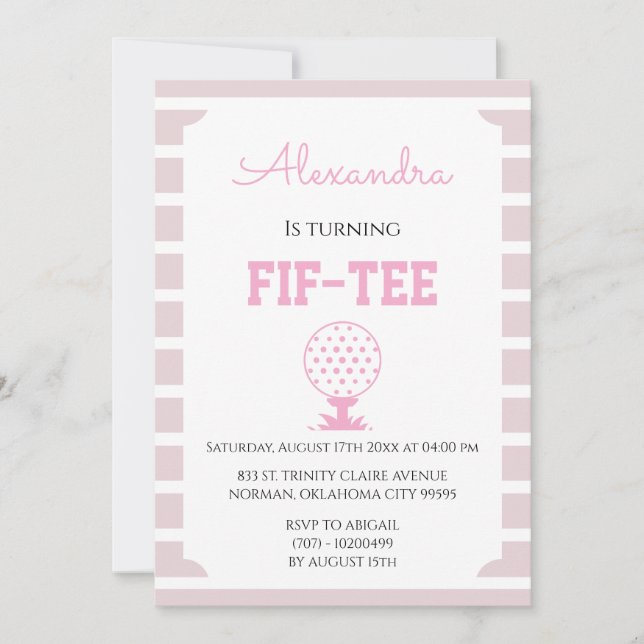 Invitation Rayures roses golf 50e anniversaire (Devant)