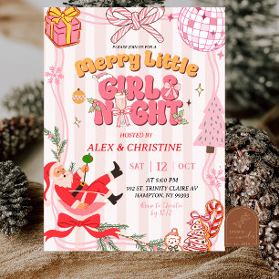 Invitation Rayures roses Soirée entre filles Noël rétro migno