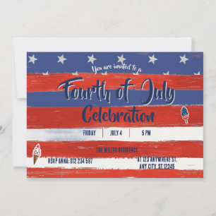 Invitation Rayures Rouge, Blanc & Bleu Fête du 4 Juillet