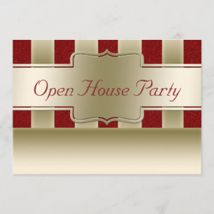 Invitation Rayures rouges ouvertes d'or de parties