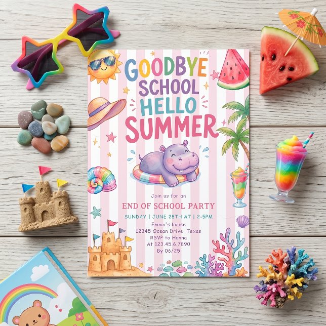 Invitation Rayures Vacances d'Été Bonjour (Créateur téléchargé)