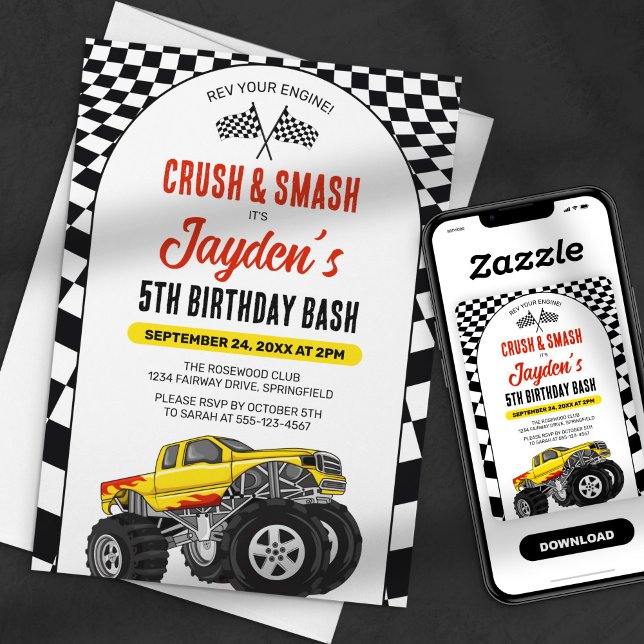 Invitation Réalisez Votre Moteur ! Monster Truck Anniversaire (Créateur téléchargé)