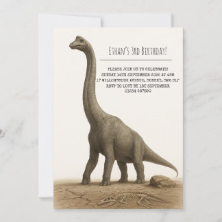 Invitation Realistic Sauropod Dinosaur with Fossils Birthday