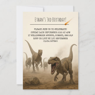 Invitation Realistic Velociraptor Pack with Meteor Birthday
