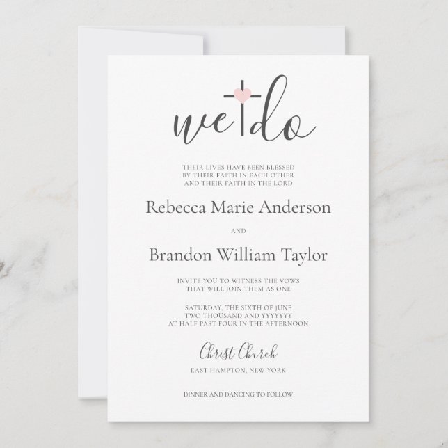 Invitation Rebecca Christian Cross & Heart We Do Mariage (Devant)