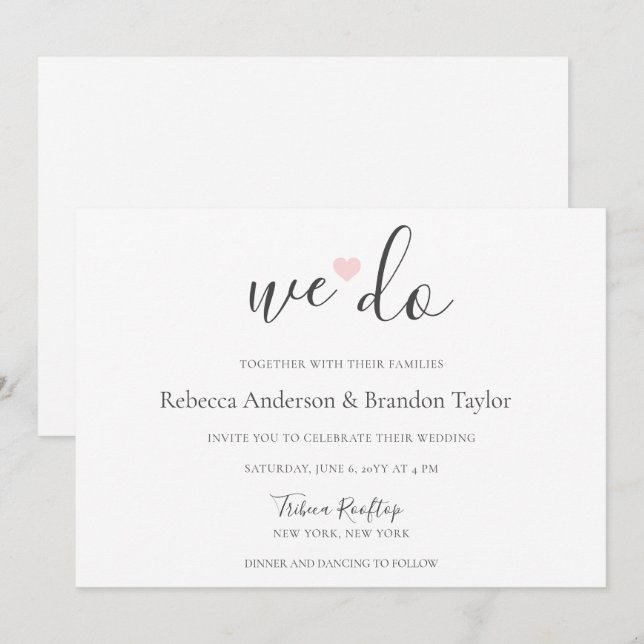 Invitation Rebecca Simple Modern We Do & Pink Heart Mariage I (Devant / Derrière)