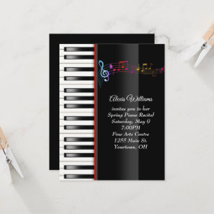Invitation Récapitulatif de piano avec Rainbow Music Notes