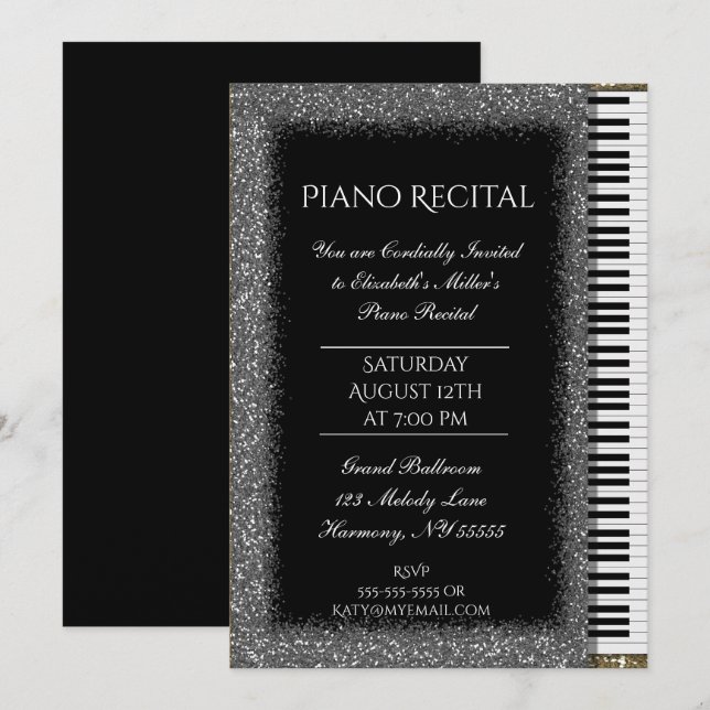 Invitation Récapitulatif piano avec Parties scintillant argen (Devant / Derrière)
