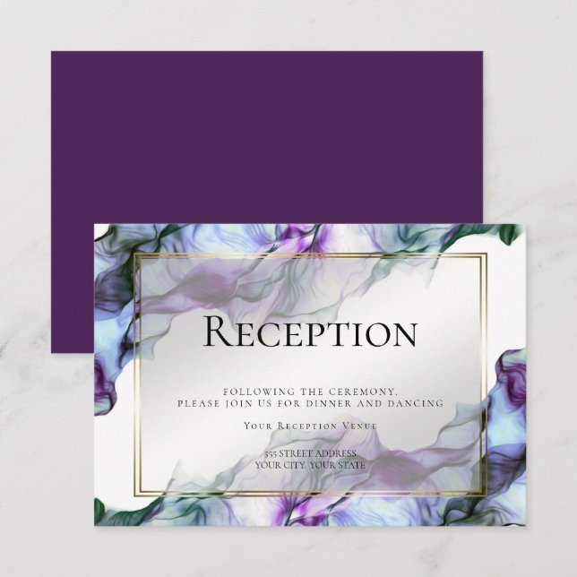 Invitation RÉCEPTION | Abstraite Aquarelle Plum Turquoise (Devant / Derrière)