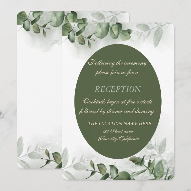 Invitation Réception aquarelle boho eucalyptus verdure  (Devant / Derrière)