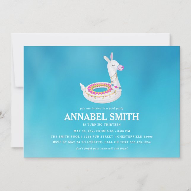 Invitation Réception au bord de la piscine d'anniversaire de (Devant)