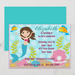 Invitation Réception au bord de la piscine heureuse de sirène